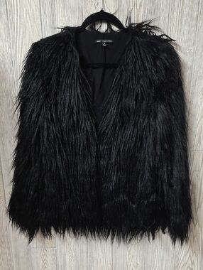 Urbann Outfitters Ladakh Black Shaggy Boho Rocker Faux Fur Jacket Womens Size M
